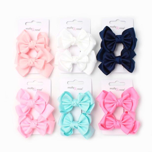 Hair Clip Pair of Grosgrain Ribbon Aqua Double Bow Clips 4cm (8361)