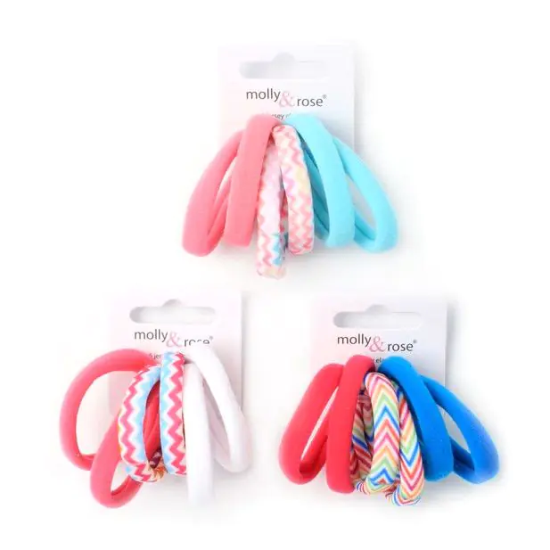 Hair Elastic Card of 6 Jersey Elastics with Graphic and Plain (8440)