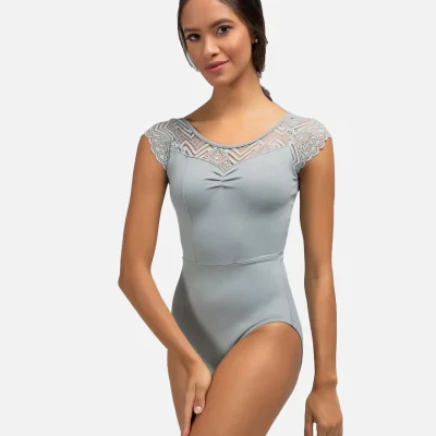 So Danca Light Grey RDE-2660 Round Neck Cap Sleeved Dance Leotard Size: Large UK 12-14