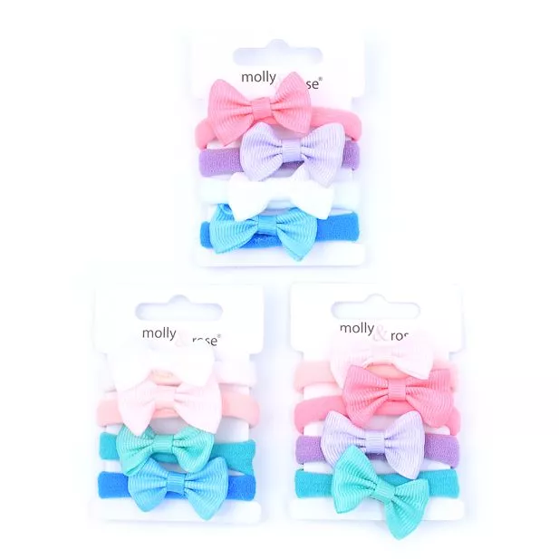 Hair Elastic Card of 4 Jersey Elastics with Bow Motif (7810)