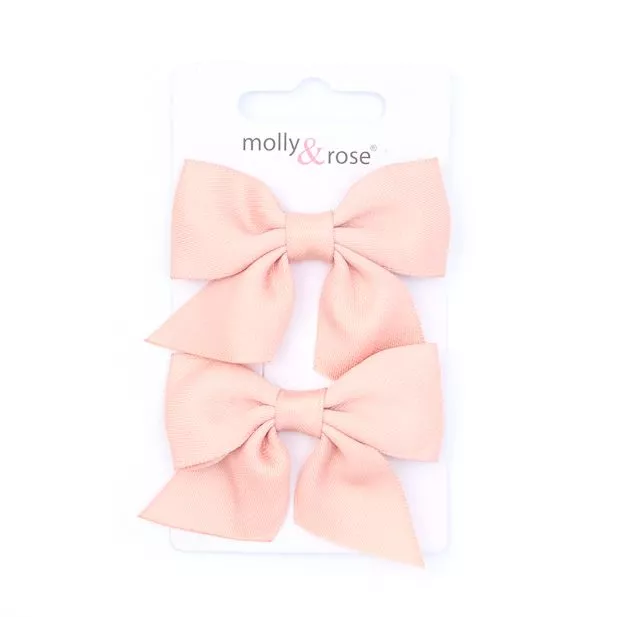 Rose Pink Bow Beak Hair Clips Card of 2 4.5cm (8529)