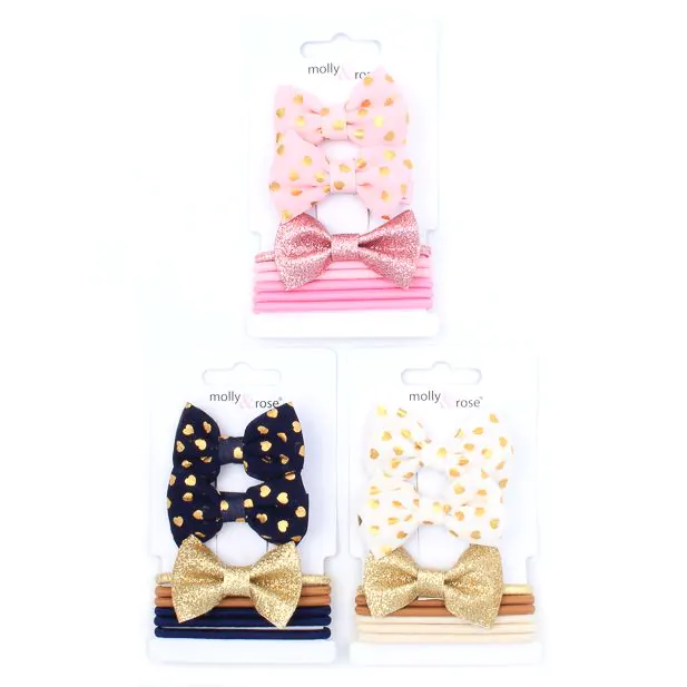 Hair Bow Clips and Elastic Set (8736)