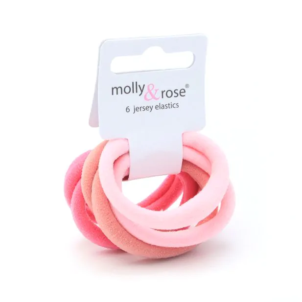 Hair Elastic Card of 6 Mixed Pink Jersey Elastics (8794)