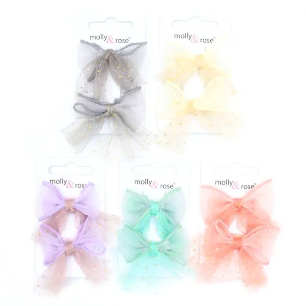 Net Bow Fork Hair Clips Card of 2 5cm (8829)